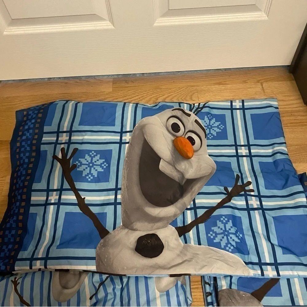 Disney Olaf Fitted Twin Sheet & 2 Pillow Cases Bundle Frozen Blue Snowman Kids